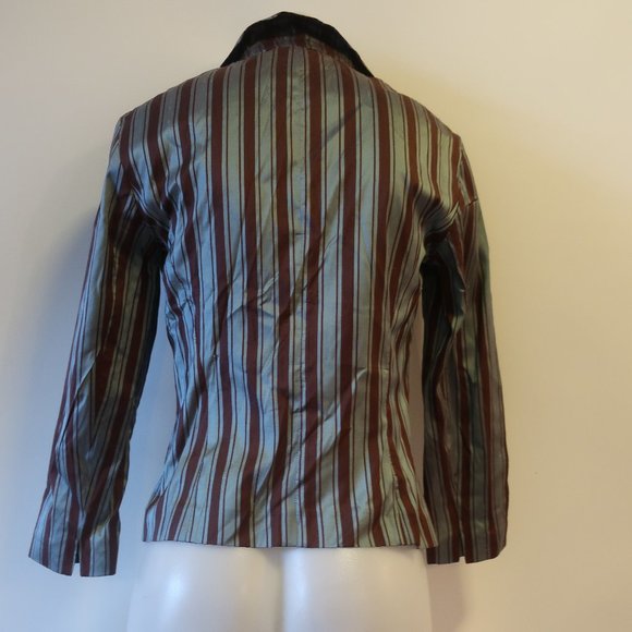 WOMENS ALBERTO BIANI BLUE BROWN STRIPED SILK BLOUSE TOP 44 US/M * - Picture 6 of 11